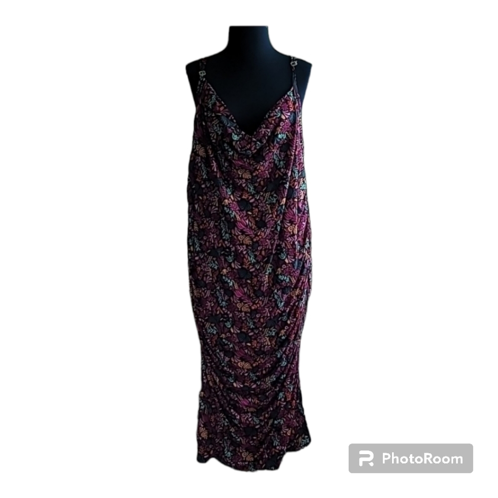 Ava & Viv maxi dress 2X lined mesh ruching bohemian whimsigoth witchy